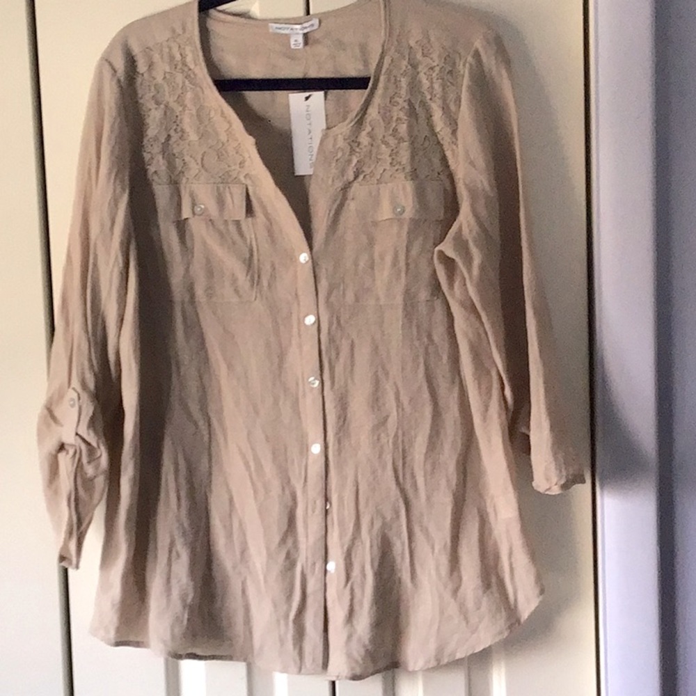 NWT Notations Size XL Tan Long Sleeve Polyester Blouse